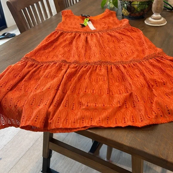 NWT Sam Edelman Strappy Orange Eyelet Ruffle MIDI Summer Dress Fully Lined. Sz 4 - Picture 7 of 12